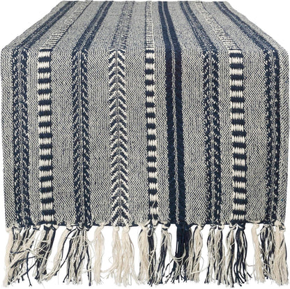 DII Farmhouse Braided Stripe Table Runner Collection, 15x72 (15x77, Fringe Included), Black