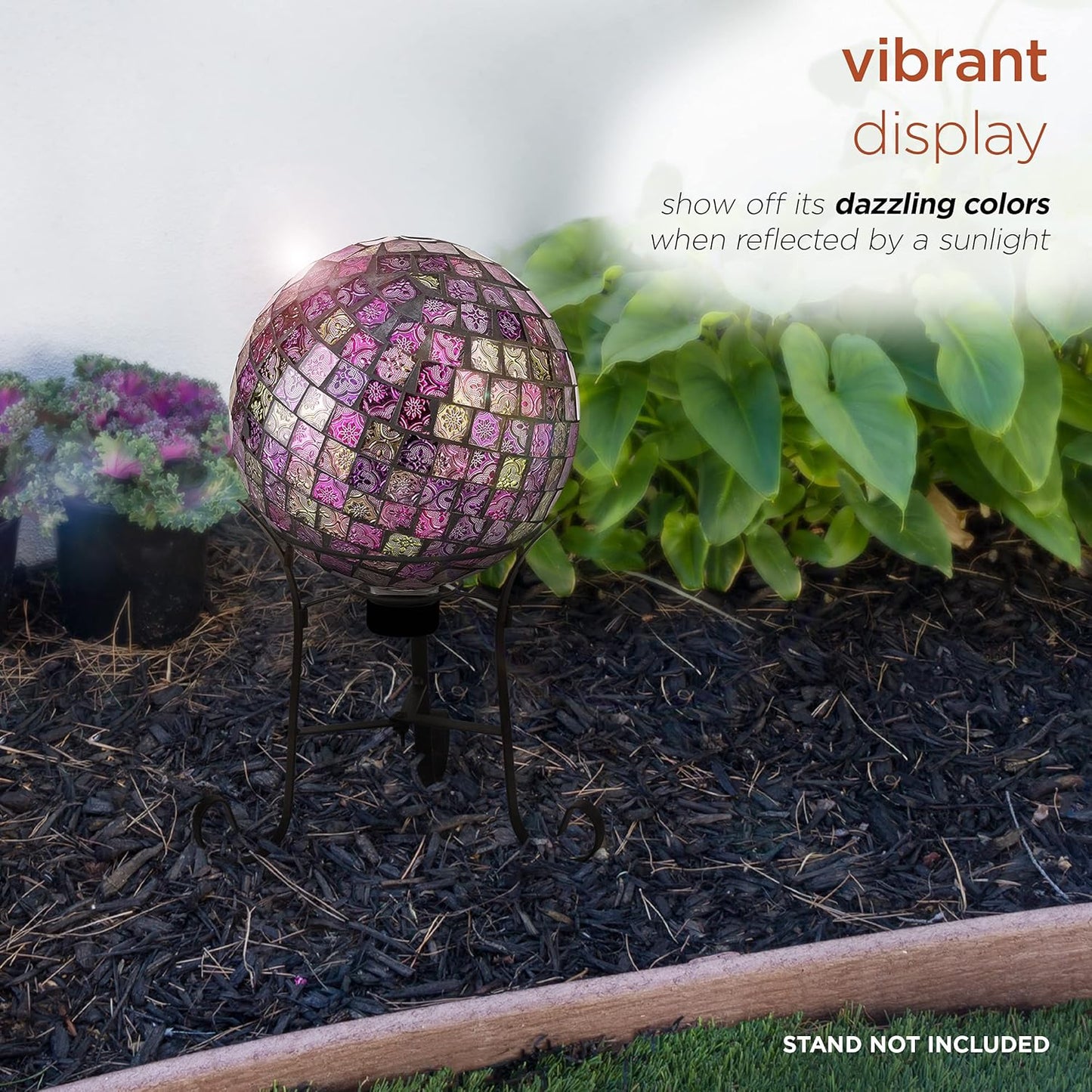 Alpine Corporation 10" Diameter Indoor/Outdoor Glass Mosaic Gazing Globe Yard Decoration, Purple Pearlized Petals Design