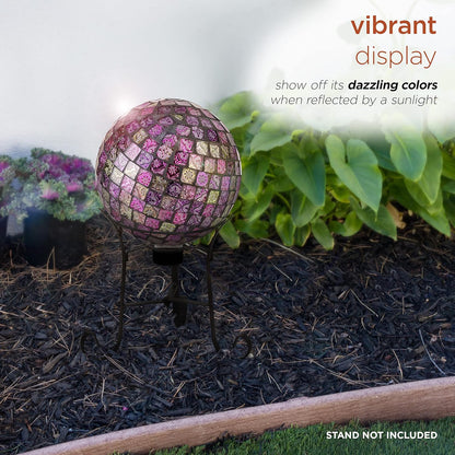 Alpine Corporation 10" Diameter Indoor/Outdoor Glass Mosaic Gazing Globe Yard Decoration, Purple Pearlized Petals Design
