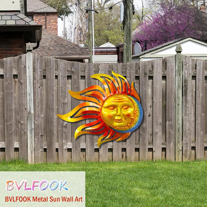 Large Sun Wall Art Decor 45 inch Metal Wall Art, Retro Hanging Decor, Valentine Wall Decorations for Patio,Yard,Garden,Fence,Living Room