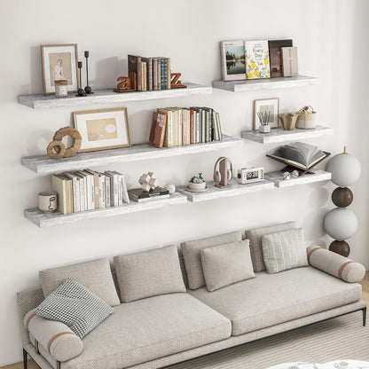 RICHFOCUS 72Inch Floating Shelves for Wall 2 Pack Shelves for Bedroom|Kitchen|Bathroom Wall Mounted Rustic Wood Floating Shelf with Invisible Brackets for Books|Storage|Decor, Rustic Brown