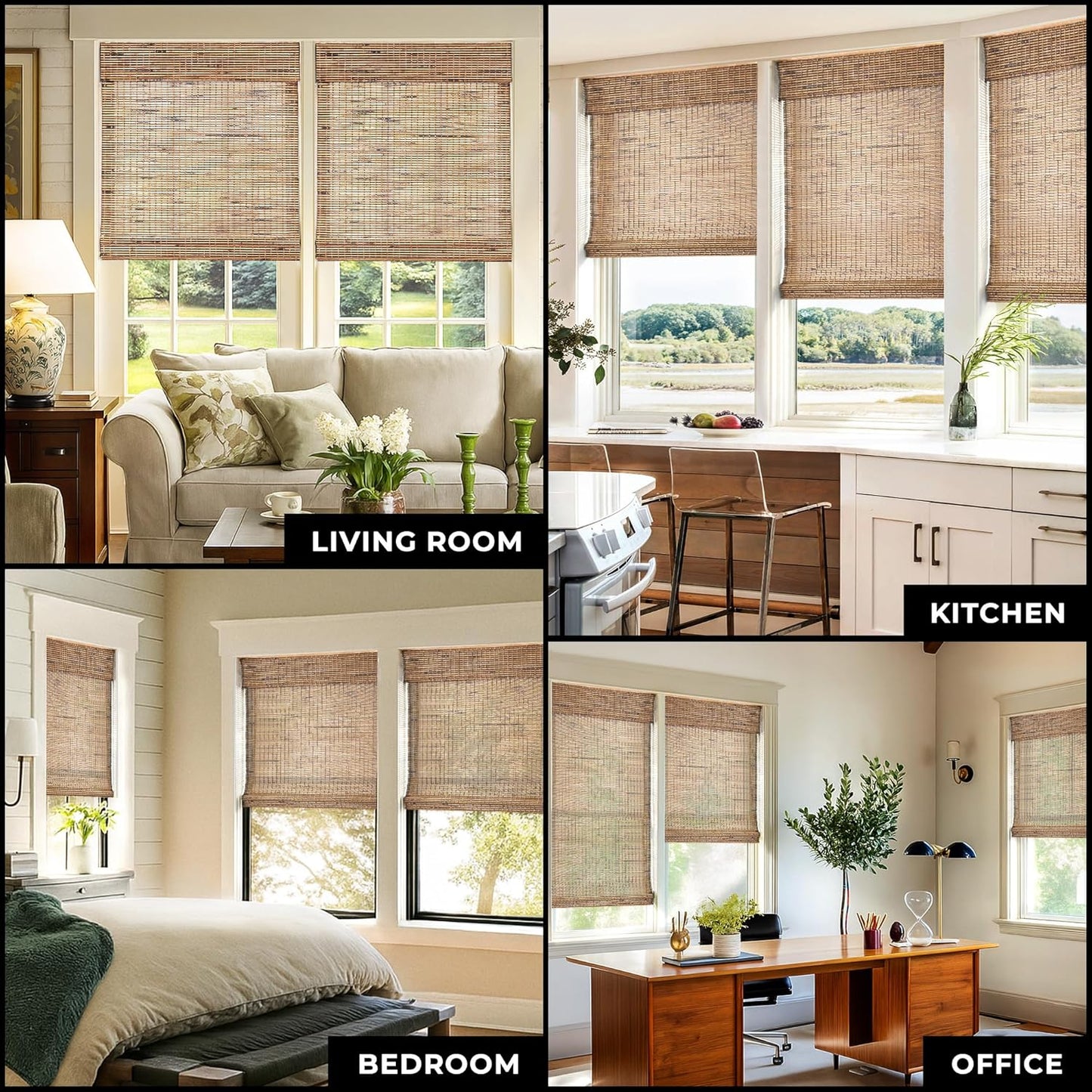 UNISHADES Cordless Bamboo Roman Shades for Windows, Blinds Size (30.5" W ×48" H) Colour (Highfield Teak)