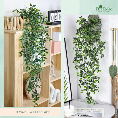 Der Rose 1Pcs 34'' Fake Hanging Plants Artificial Potted Faux Hanging Plants Indoor Pothos Vines for Home Bathroom Bedroom Wall Shelf Decor