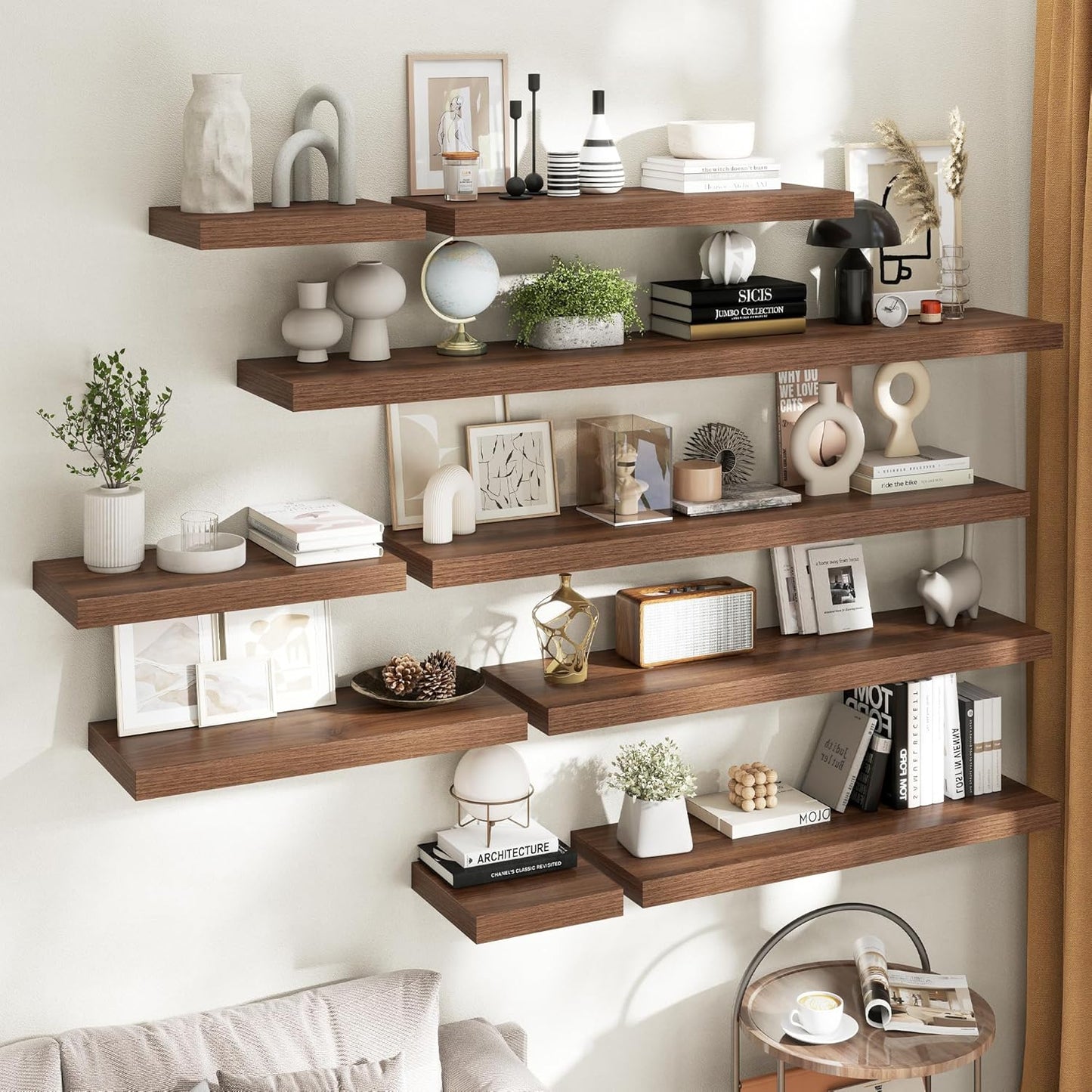 72 Inch Long Floating Shelves for Wall Set of 2, 12"D Wood Grain Bathroom Shelves with Invisible Brackets, Easy Install Engineered Wood Storage Shelves for Kitchen, Living Room, Bedroom, Black Finish