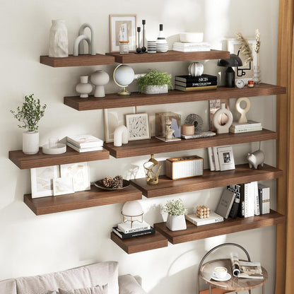 72 Inch Long Floating Shelves for Wall Set of 2, 12"D Wood Grain Bathroom Shelves with Invisible Brackets, Easy Install Engineered Wood Storage Shelves for Kitchen, Living Room, Bedroom, Black Finish