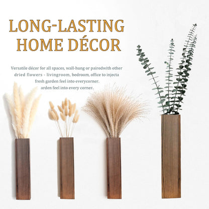 Set of 2 Wooden Vases with Pampas Grass and Eucalyptus – Boho Decor for Living Room, Modern Farmhouse Entryway or Bathroom, Rustic Art for Home Decoration