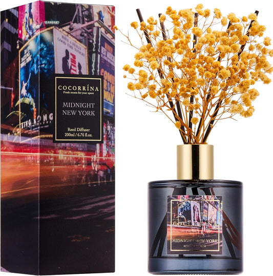 Cocorrína Premium Reed Diffuser Set with Preserved Baby's Breath & Cotton Stick Sandalwood Rose | 6.7oz Scent Fragrance Oil Diffuser for Bedroom Bathroom Home Décor