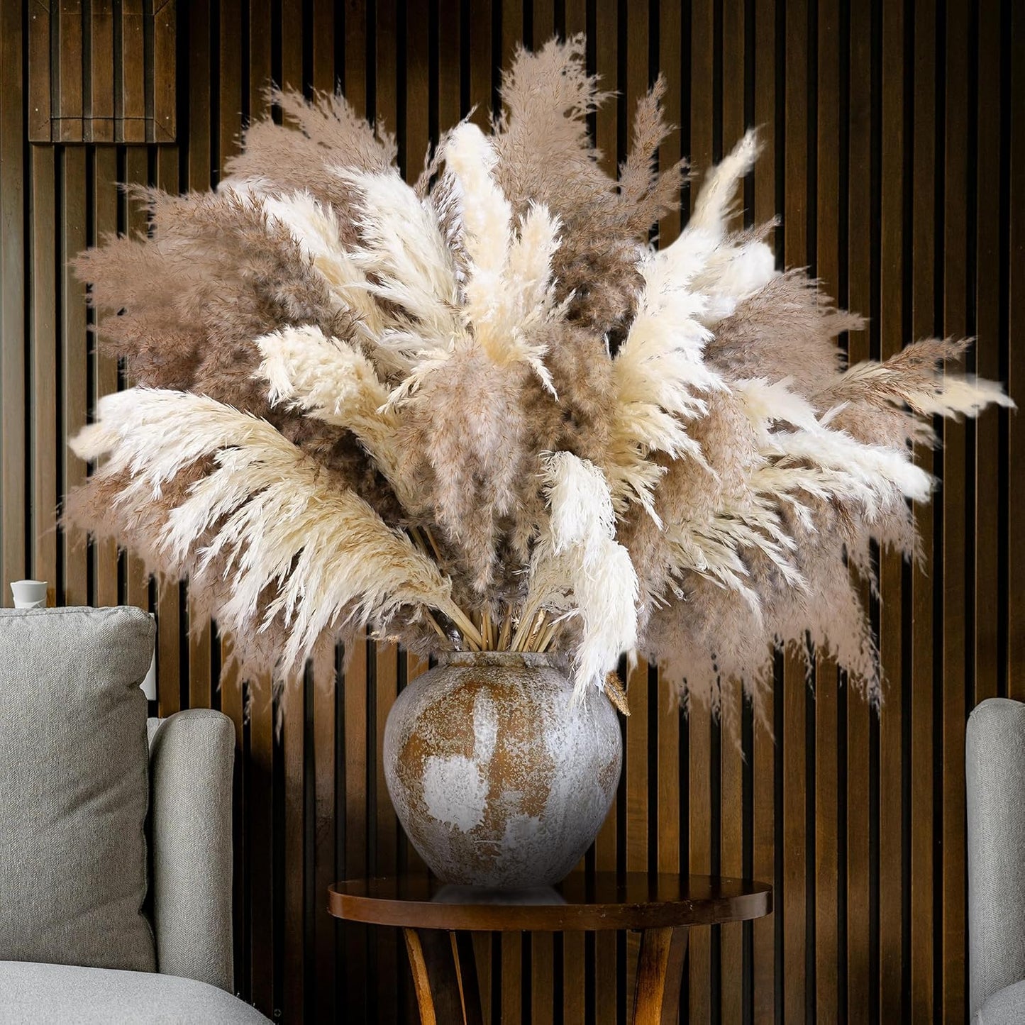 Pampas Grass Decor, Natural Dry Pampas Grass Small, Short Pampass Bulk for Farmhouse, Wall, Kitchen, Bedroom Decor, Office Decor (17 inch )