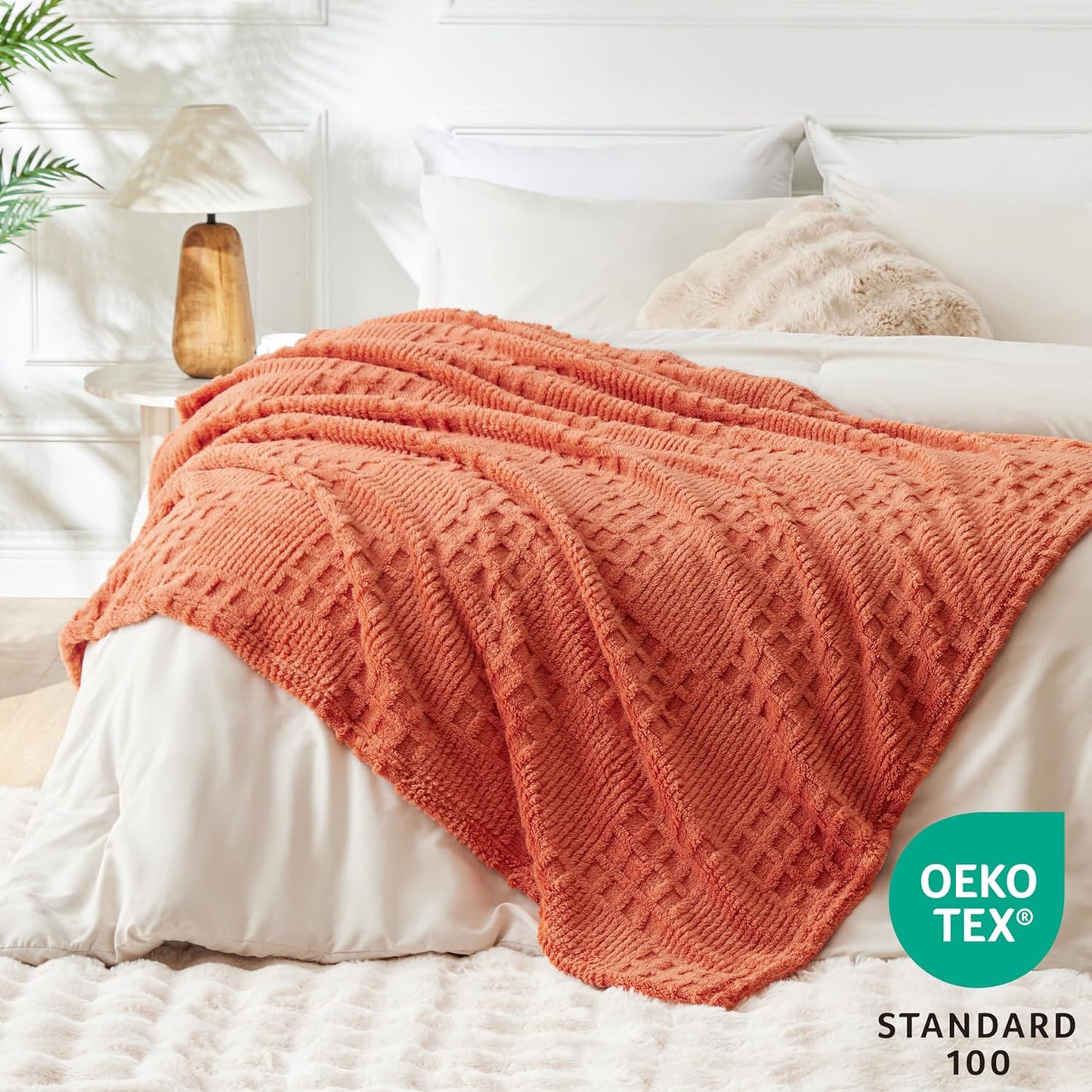 EXQ Home Fleece Throw Blanket for Couch or Bed - 3D Imitation Turtle Shell Jacquard Decorative Blankets - Cozy Soft Lightweight Fuzzy Flannel Blanket Suitable for All Seasons(50"×60",Beige)