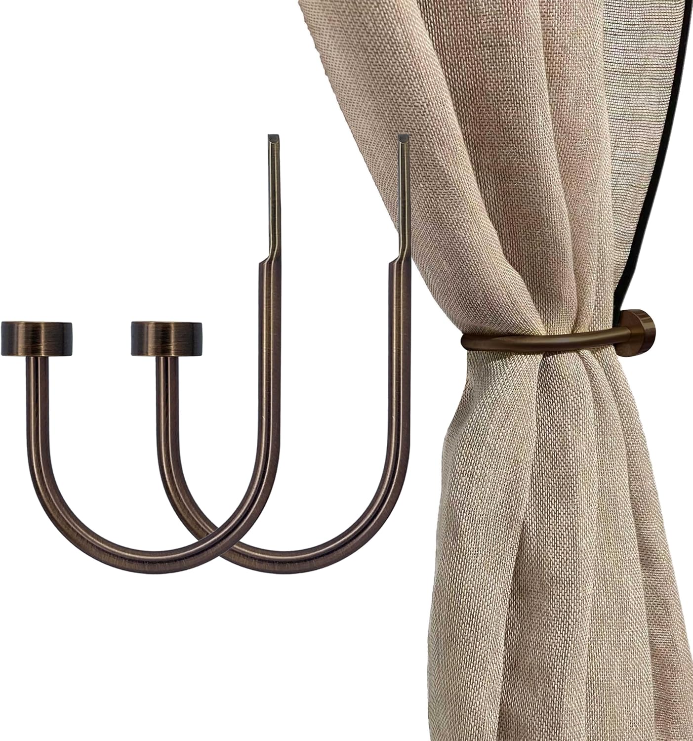 Quality Curtain Holdbacks, Solid Steel Curtain Holdback with Disk Finial,Electroplate Finishes, Set of 2 Window Curtain Tieback Hooks, Warm Gold