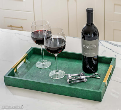 Home Redefined Beautiful Modern Elegant 17.5"x12" Rectangle Classic Black Faux Leather Decorative Tray Ottoman Coffee Table Perfume Living Room Kitchen Serving Tray with Handles for All Occasion's