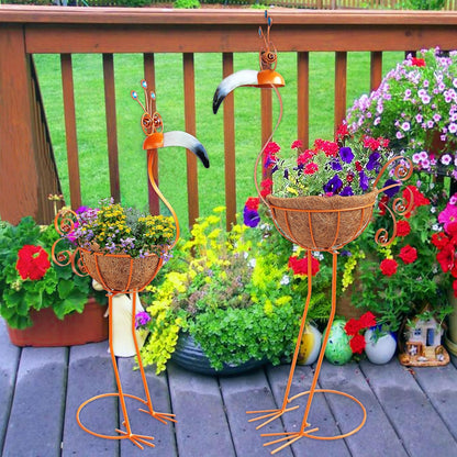 COOZZYHOUR Metal Peacock Planter with Fiber Basket -Garden Bird Planters for Outdoor Indoor Lawn,Yard,Porch,Patio, Garden Decorations（Set of 2）