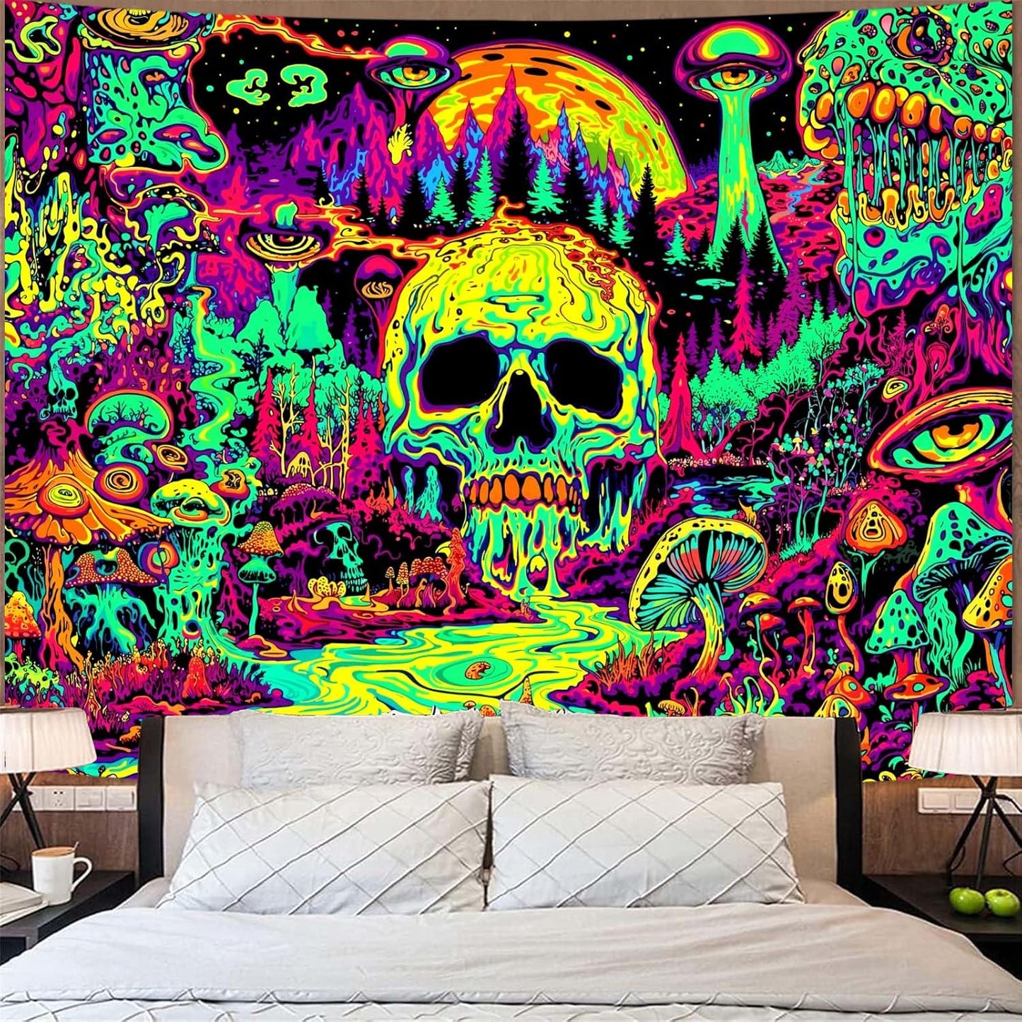 Zussun Black and White Tapestry Starry Night Mountain Tapestries for Bedroom Aesthetic Moon and Stars Tapastry's Wall Hanging Dark Nature Forest Wall Tapestry for Living Room Dorm (48'' × 36'')