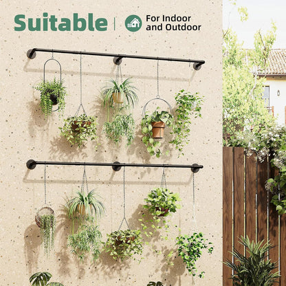 Galood Plant Hanger Indoor with 6 Hanging Chains Hanging Planters for Indoor Plants Hanging Plant Holder Window Plants Rod Black Metal Shelves(70.8 Inch Pot not Included