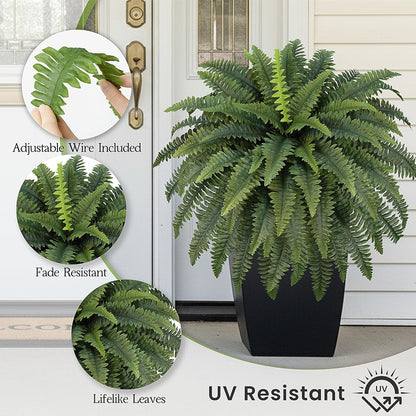 FOREST PRINCE 35" Ferns Artificial Bush Plants Large, 2 Artificial Boston Ferns with 39 Fronds for Outdoors Home Decor