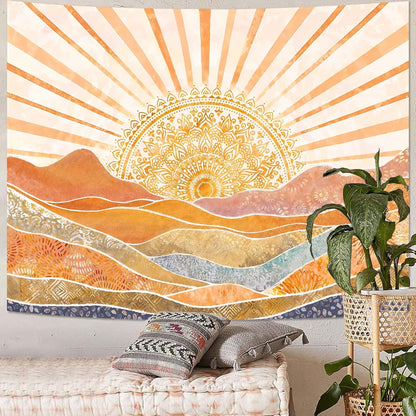 Lunerfex Bohemian Mandala Sunrise Wall Tapestry, Abstract Mountain Scenery Tapestries for Home Decor, Boho Tapestry 48x36 Inch