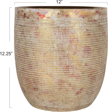 Creative Co-Op Large Matte White Embossed Stoneware Planter