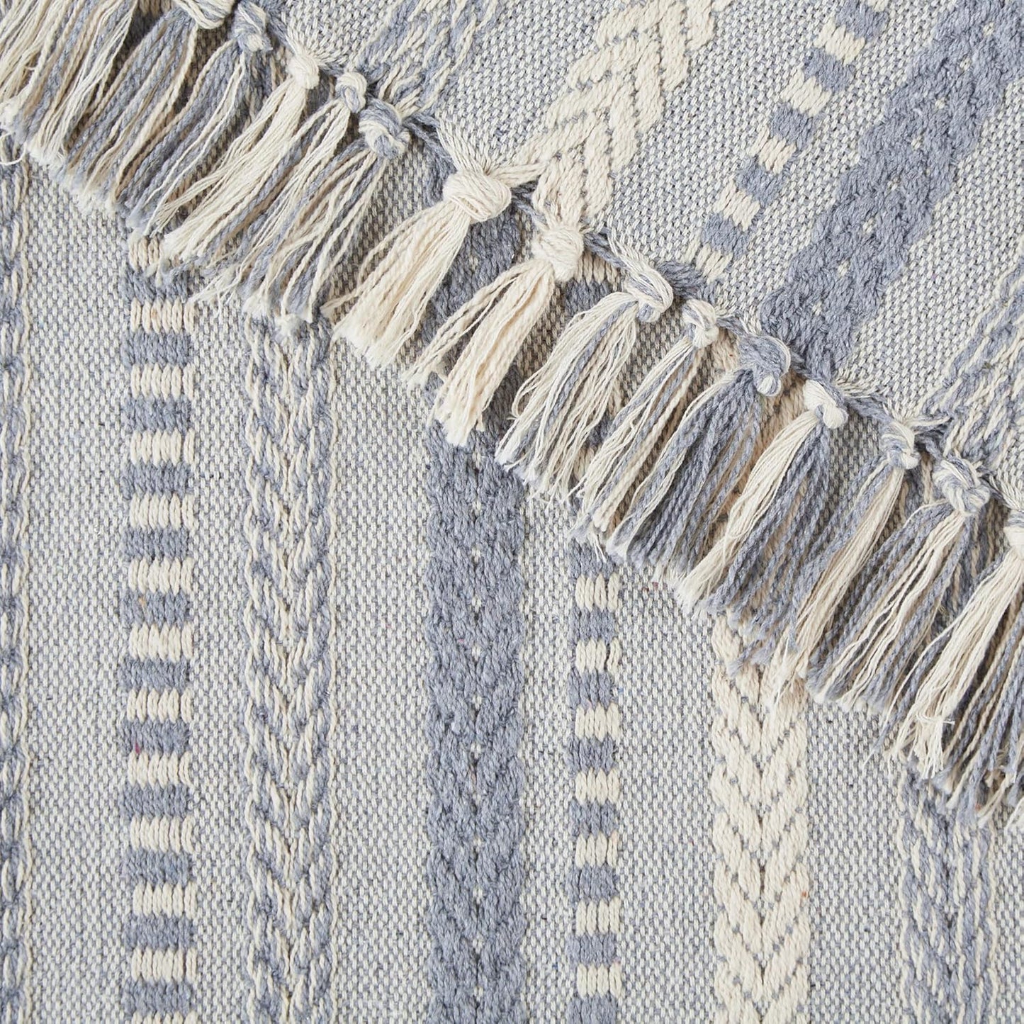 DII Farmhouse Braided Stripe Table Runner Collection, 15x72 (15x77, Fringe Included), Black