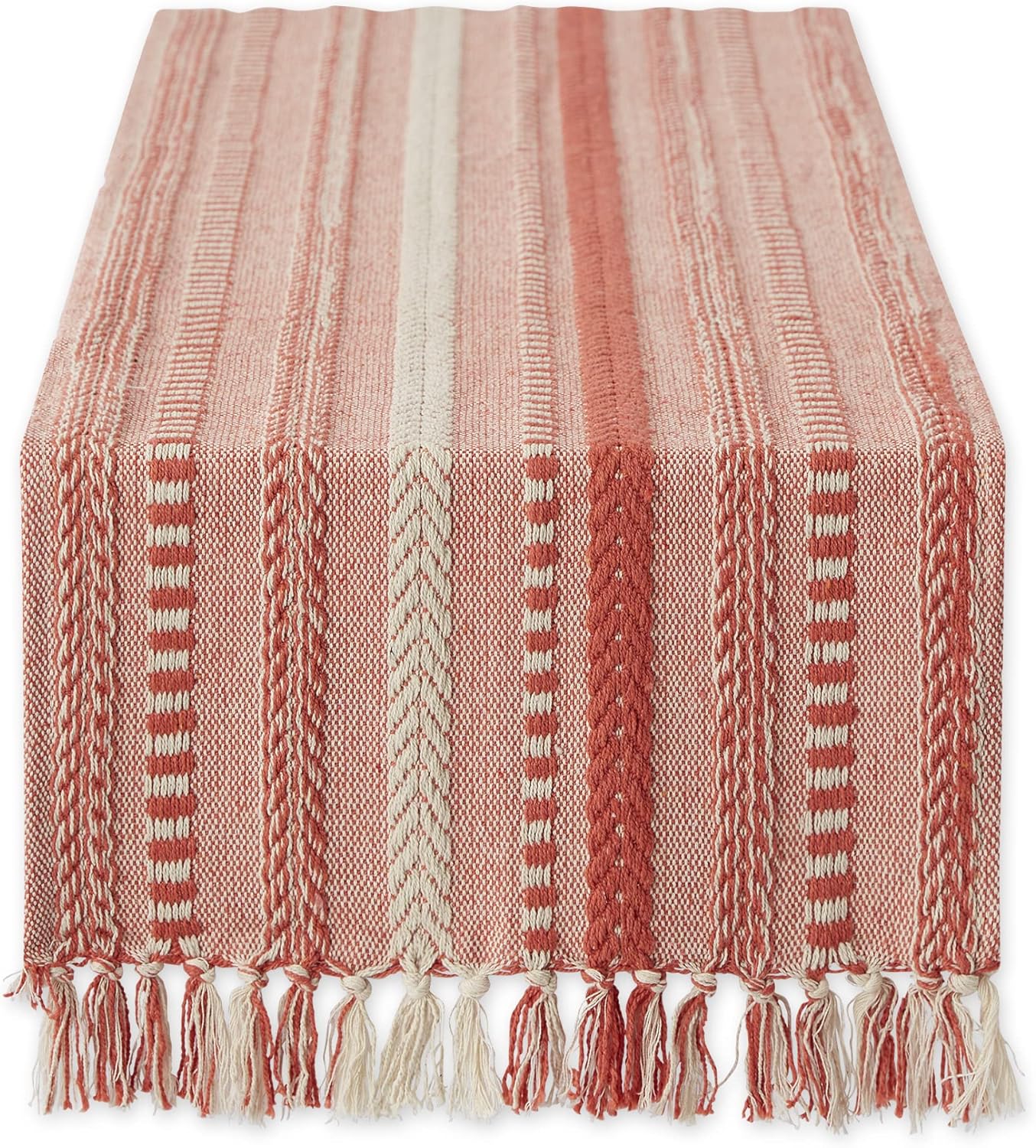 DII Farmhouse Braided Stripe Table Runner Collection, 15x72 (15x77, Fringe Included), Black