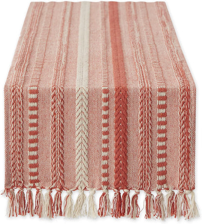DII Farmhouse Braided Stripe Table Runner Collection, 15x72 (15x77, Fringe Included), Black