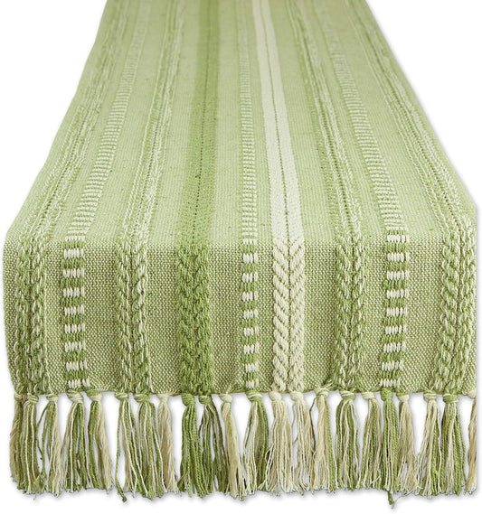 DII Farmhouse Braided Stripe Table Runner Collection, 15x72 (15x77, Fringe Included), Black