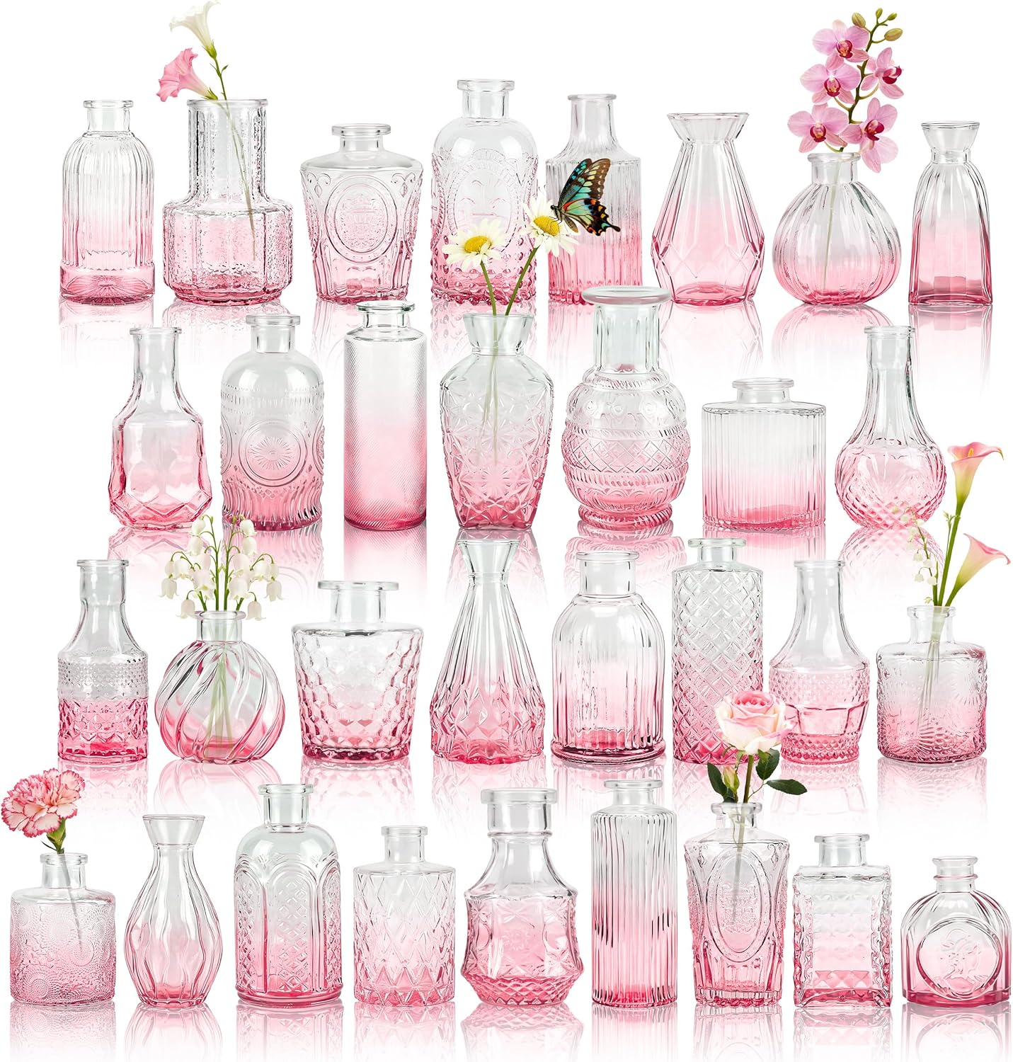 Der Rose Glass Bud Vases Set of 32 Small Clear Flower Vases for Rustic Wedding Centerpieces Table Decorations and Home Office Decor(Clear)