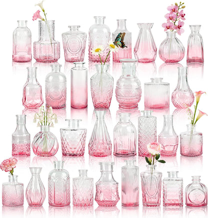 Der Rose Glass Bud Vases Set of 32 Small Clear Flower Vases for Rustic Wedding Centerpieces Table Decorations and Home Office Decor(Clear)