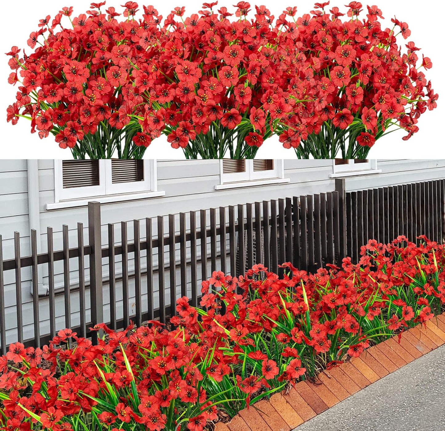 LikSoor 21 Bundles Artificial Outdoor UV Resistant Flowers No Fade Fake Outside Flowers Plastic Greenery Faux Shrubs Garden Porch Window Box Home Decoration(Purple)