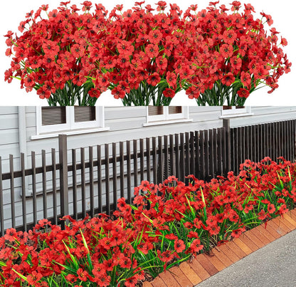 LikSoor 21 Bundles Artificial Outdoor UV Resistant Flowers No Fade Fake Outside Flowers Plastic Greenery Faux Shrubs Garden Porch Window Box Home Decoration(Purple)