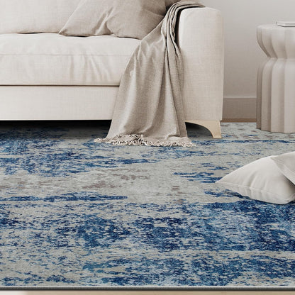 8x10 Area Rugs for Living Room Rug Washable: Abstract Large Rug for Dining Room Bedroom Carpet Non Slip 8 by 10 Indoor Modern Nursery Home Office Blue Grey