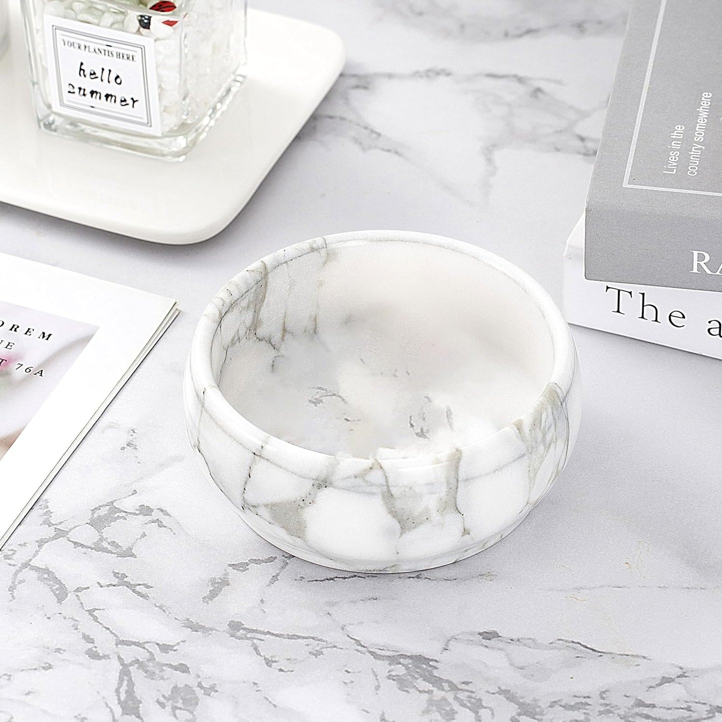 4.72 Inch Small Decorative Bowls, Natural Marble Decorative Bowls for Home Decor, Key Bowl, Coffee Tables Centerpiece, Soap Serving Bowl, Incense Burner, Smudge Bowl