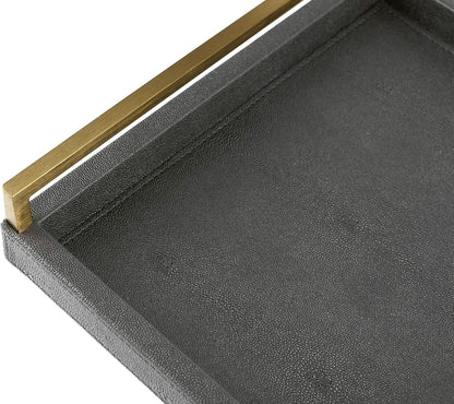 Ivory Shagreen Leather Serving Tray with Gold Handles-17.7x11.8 Inch Large Wooden Decorative Ottoman Tray fro Coffee Table, Kitchen, Dining, and Home Decor (Ivory)