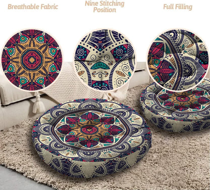 Mandala Meditation Cushion, Boho Meditation Mat, Meditation Pillows for Sitting on Floor, Cushions for Sitting in Home and Outdoor, Square Floor Pillow Cushion Seating for Yoga Accessories 22'' X 22''