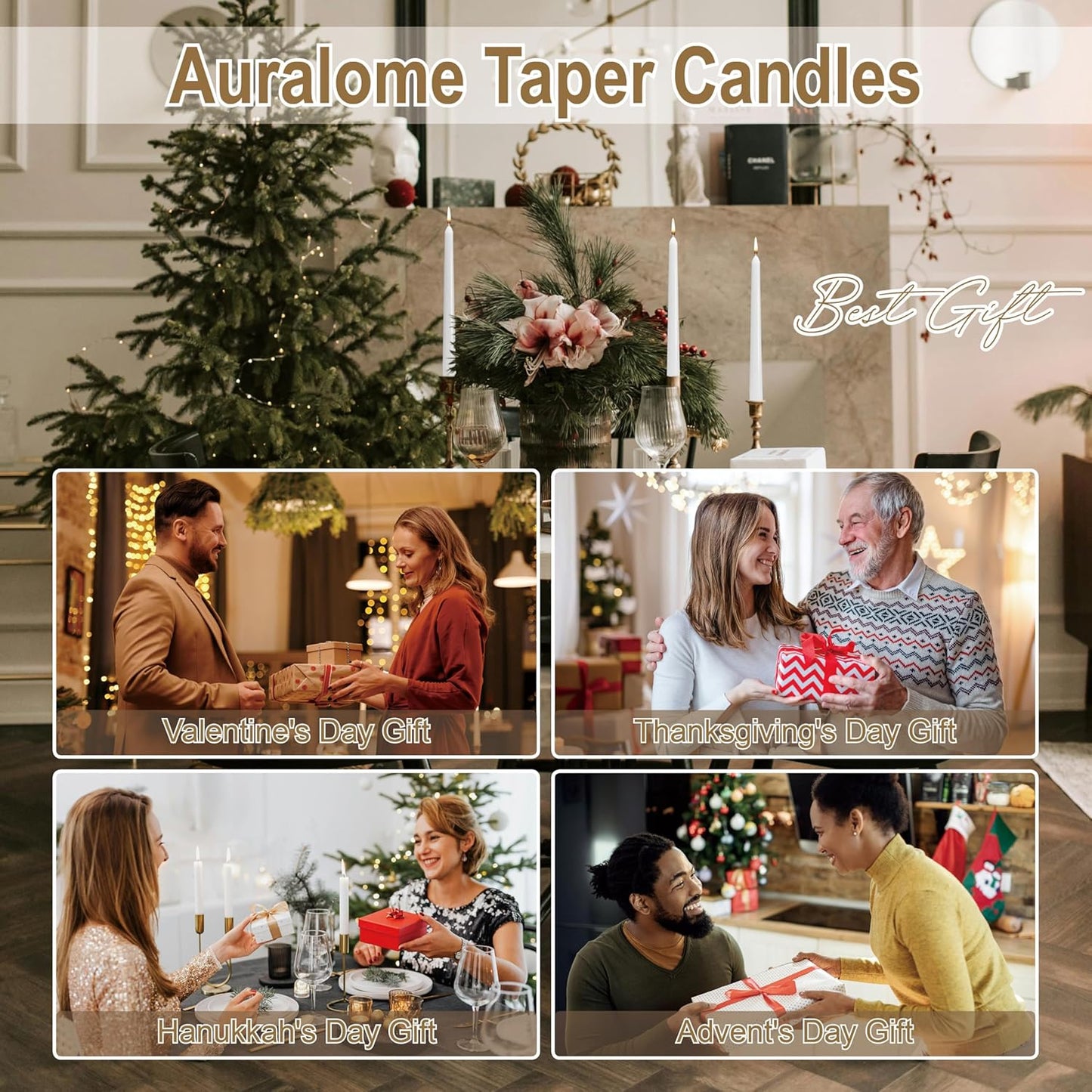 10-Inch Ivory Taper Candles - Dripless Smokeless Tapered Candle Cream Unscented Candlesticks Paraffin Wax Long Slow Burning Tall Candle Sticks for Dinner Business Wedding Restaurants 12 Pack
