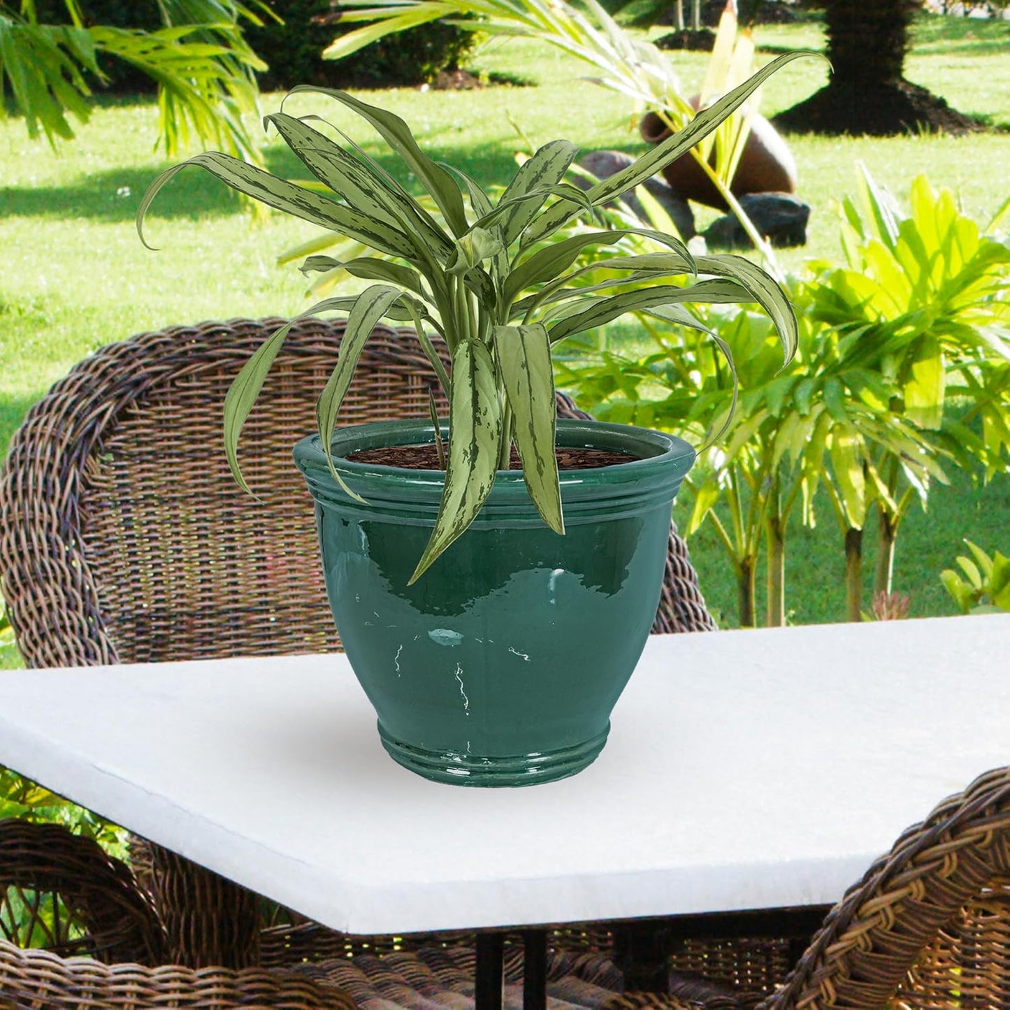 Sunnydaze Large Ceramic Plant Pot - Round Outdoor Glazed Ceramic Planter Pot with Drainage - Studio - Imperial Blue - 18.5"