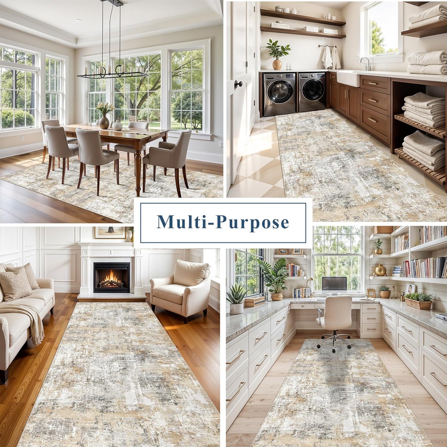 2x3 Washable Non-Slip Area Rug - Soft Low Pile Throw Rug for Kitchen Entryway Bedroom - Modern Indoor Door Mat with Rubber Backing (Beige Grey) - Colors B