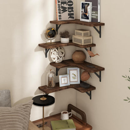 Venusmiles Corner Floating Shelves Set of 4, Wall Mounted L-Shaped Storage - Maximize Unused Corner Space in Bathroom, Kitchen, Bedroom, Office, Dark Carbonized