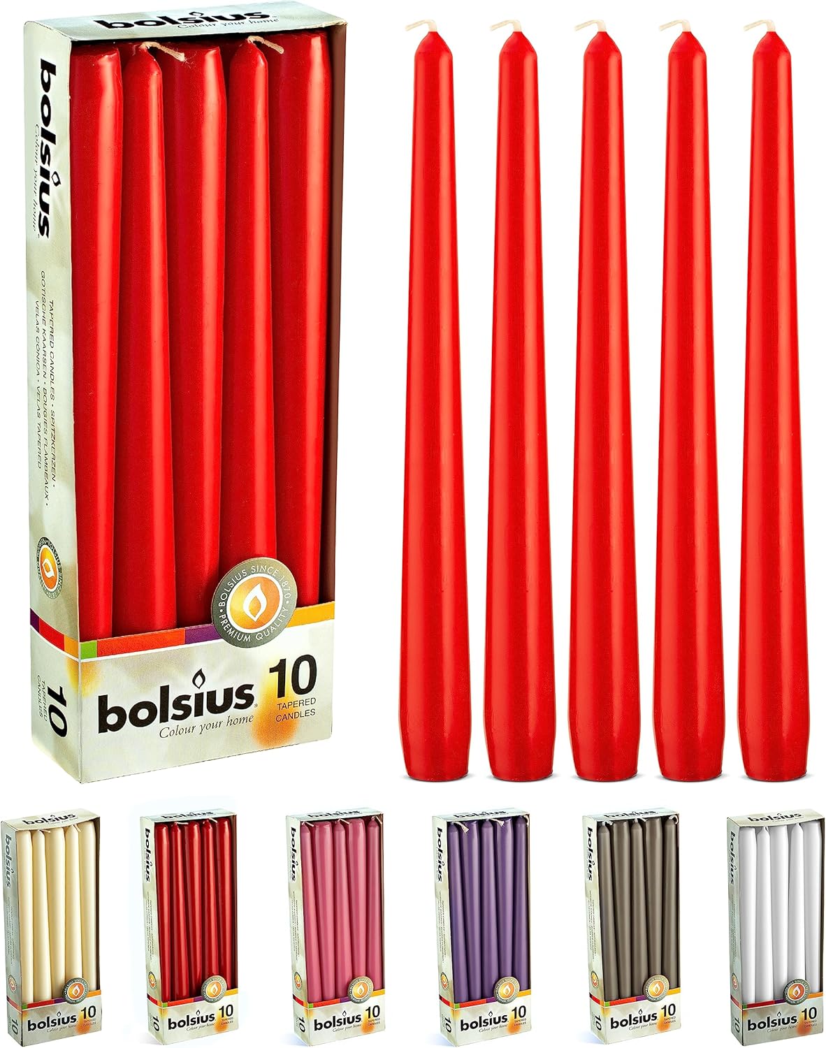BOLSIUS Ivory Taper Candles - 10 Pack Unscented 10 Inch Dinner Candle Set - 8 Hours Burn Time - Premium European Quality - Smokeless and Dripless Household, Wedding, Party, and Home Décor Candlesticks