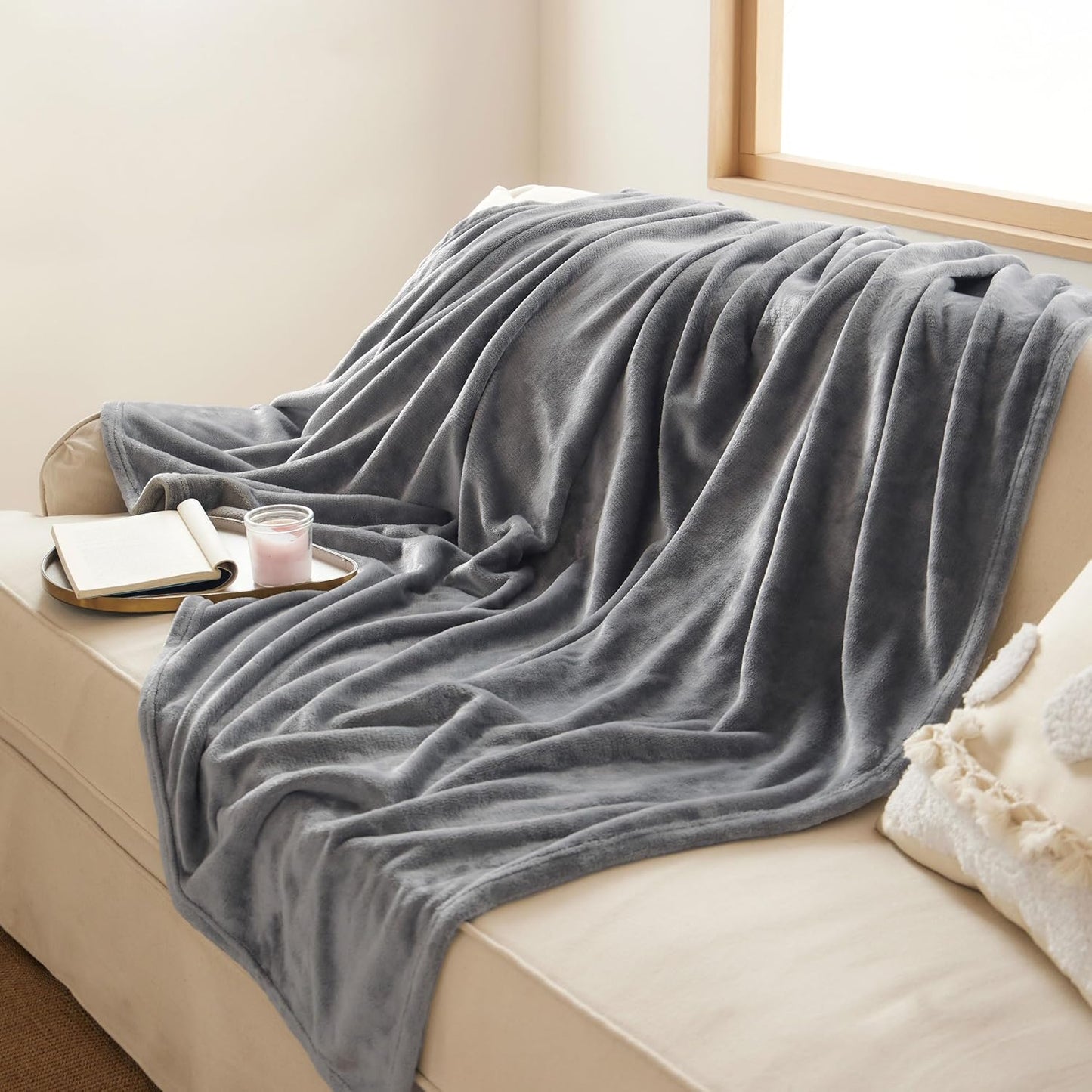 Bedsure GentleSoft Fleece Throw Blanket for Couch Grey - Lightweight Plush Fuzzy Cozy Soft Blankets and Throws for Sofa, Couch, Travel, Camping, 50x60 inches - Colors A