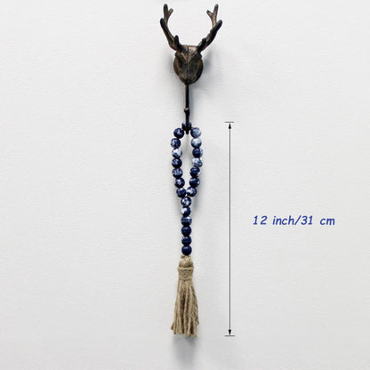 CVHOMEDECO. Wood Beads Garland with Tassels 3 PCS Farmhouse Rustic Wooden Prayer Bead String Wall Hanging Accent for Home Festival Decor. Natural
