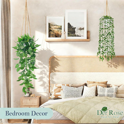 Der Rose 4Pcs Fake Plants Hanging Artificial Ivy Vine Faux Eucalyptus Hanging Plants, Boston Fern, String of Pearls for Living Room Aesthetic Bedroom Boho Kitche Wall Shelf Indoor Outdoor Decor