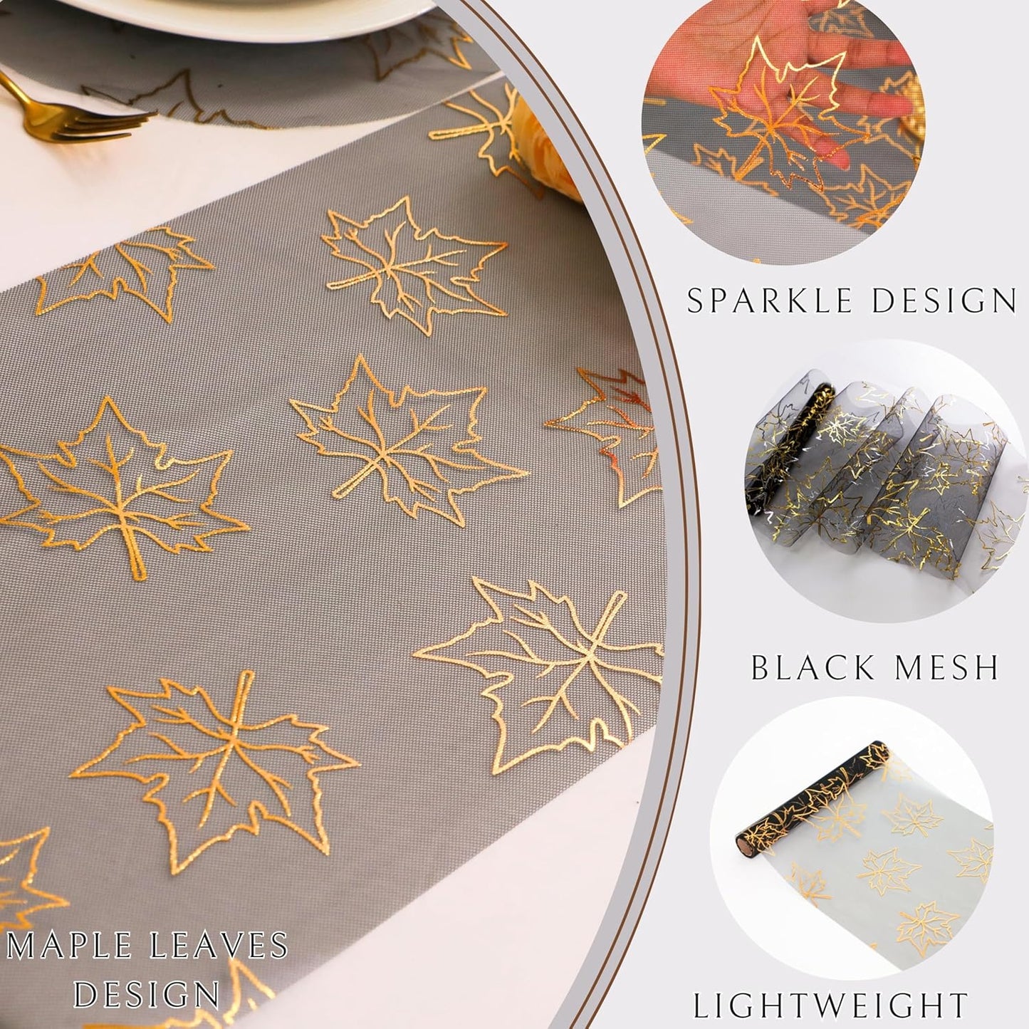Snowkingdom 2 Pieces Gold Table Runner, Sequin Glitter Foil Metallic Thin Mesh Runner Roll 11"x108", Gold Table Decorations for Event Party, Wedding, Birthday Party, Christmas