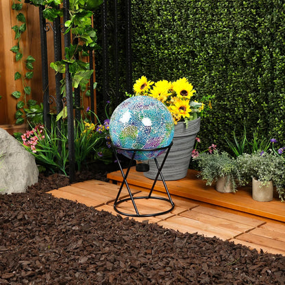 Alpine Corporation 10" Diameter Indoor/Outdoor Glass Mosaic Gazing Globe Yard Decoration, Purple Pearlized Petals Design