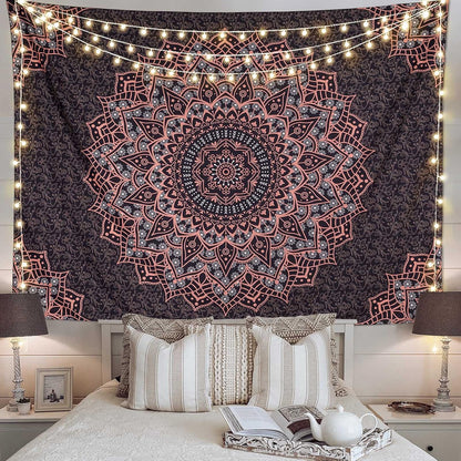 Black Mandala Tapestry Wall Hanging Psychedelic Wall Tapestry Aesthetic Indian Hippie Decor Bohemian Art Boho Home Decoration for Bedroom,Living Room,Dorm