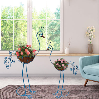 COOZZYHOUR Metal Peacock Planter with Fiber Basket -Garden Bird Planters for Outdoor Indoor Lawn,Yard,Porch,Patio, Garden Decorations（Set of 2）