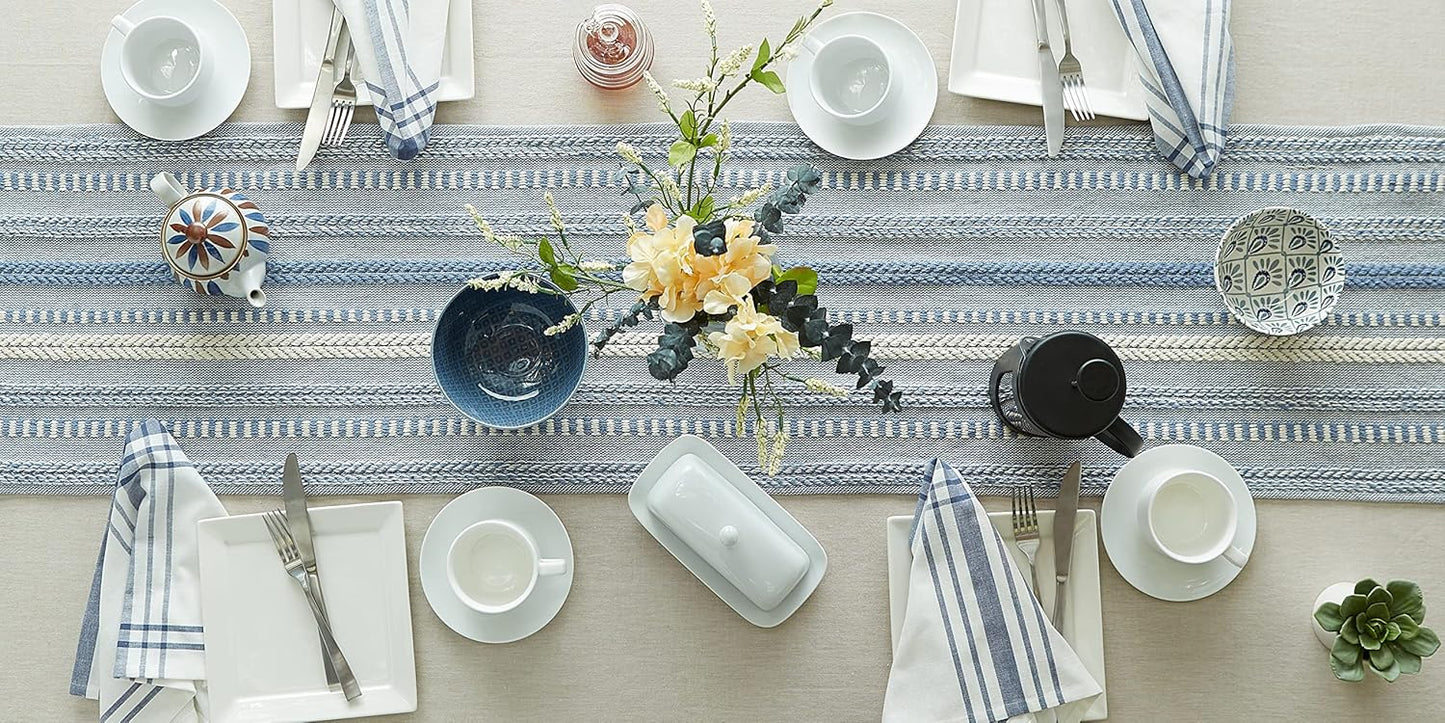 DII Farmhouse Braided Stripe Table Runner Collection, 15x72 (15x77, Fringe Included), Black