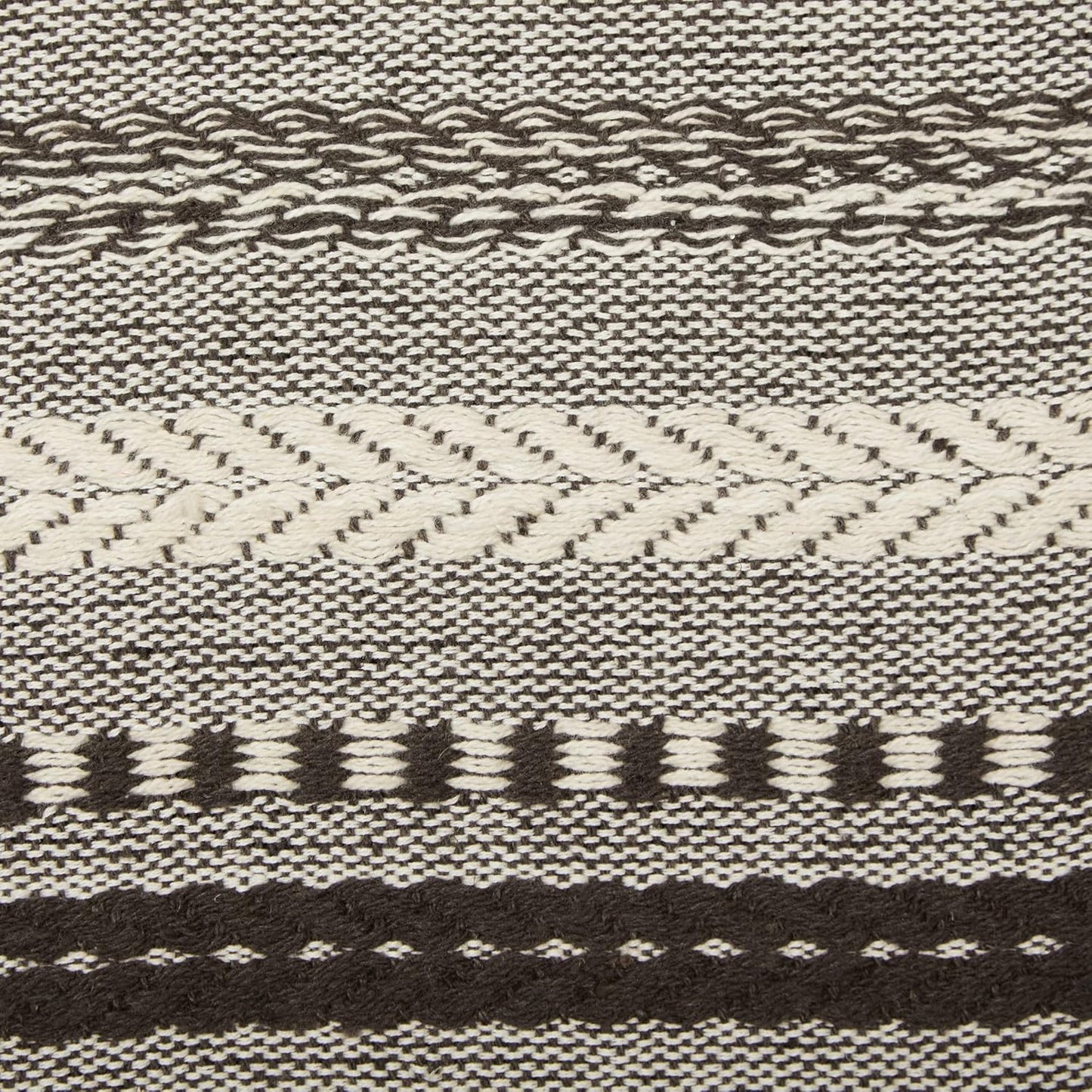 DII Farmhouse Braided Stripe Table Runner Collection, 15x72 (15x77, Fringe Included), Black