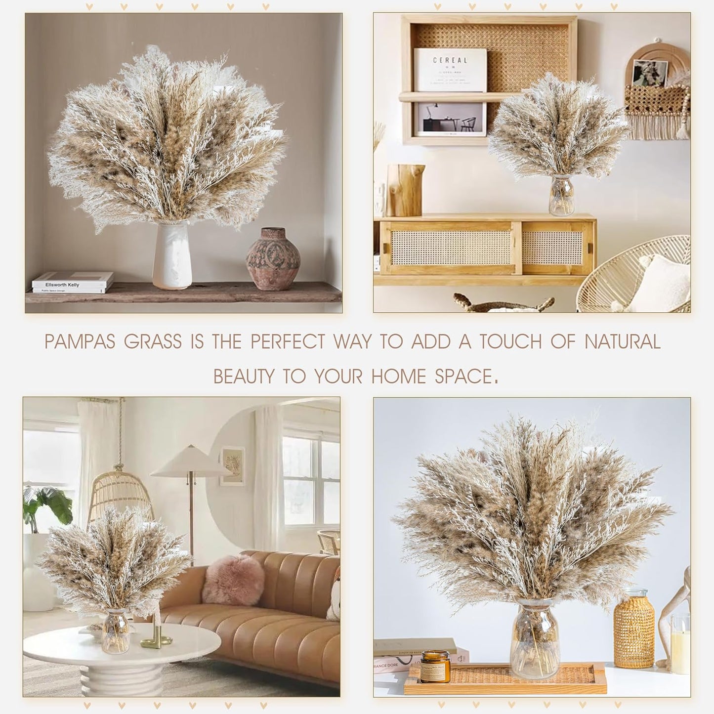 Fluffy Boho Decor Dried Grass - Dried Pampas Grass Short pompas Grass Vase Filler Dried Flowers Wedding Home Table Rustic Farmhouse Decor