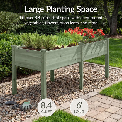 Best Choice Products 72x24x30in Raised Garden Bed, Elevated Wood Planter Box Stand for Backyard, Patio, Balcony w/Divider Panel, 6 Legs, 300lb Capacity - Natural