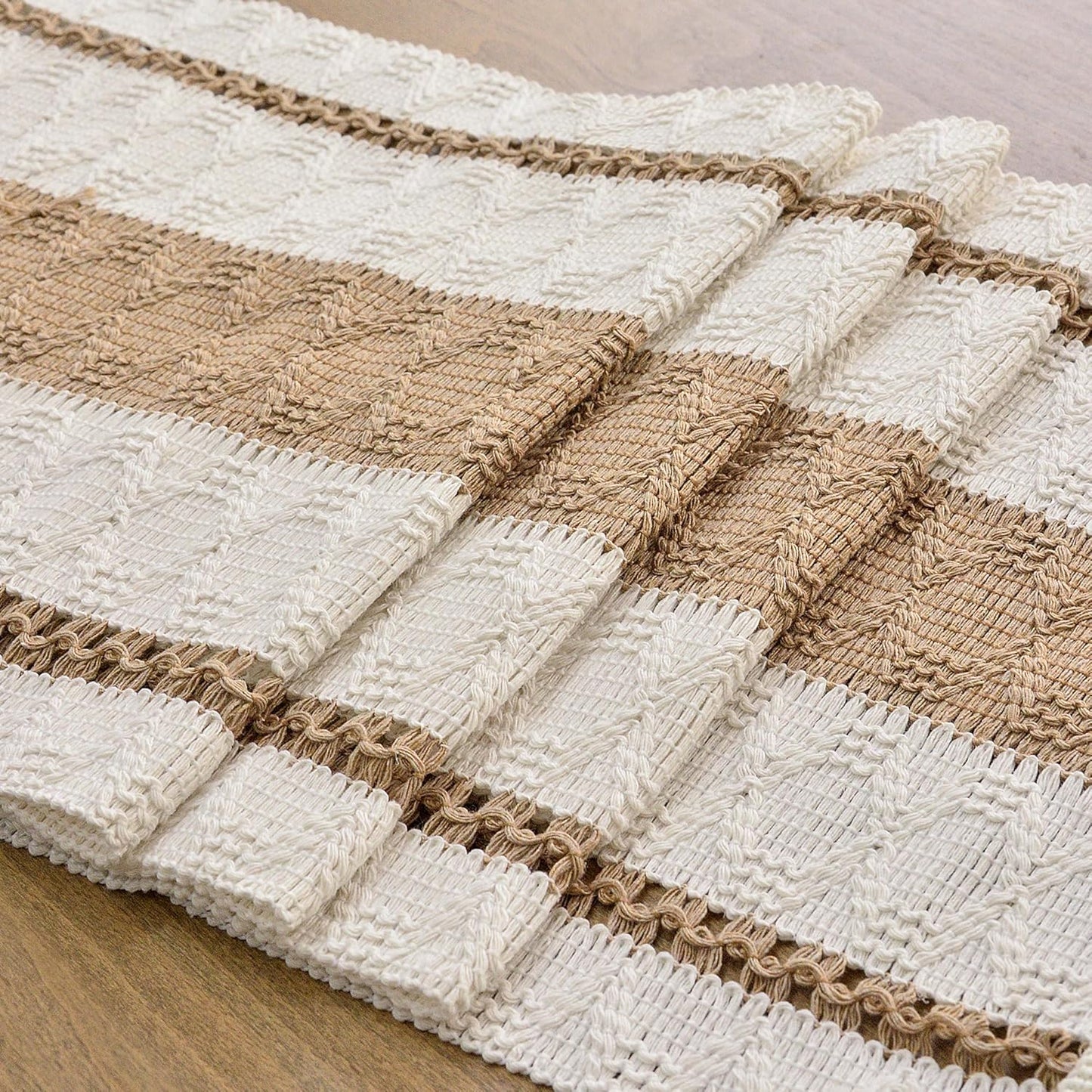 FEXIA Boho Table Runner for Thanksgiving Fall Christmas Home Decor with Tassels 72 Inches Long Pottery barn Furniture Farmhouse Rustic Macrame Burlap Table Decoration for Living Room (12x72 Inches)